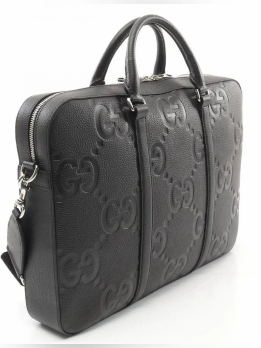 Gucci Black Embossed GG Leather Briefcase with Detachable Strap